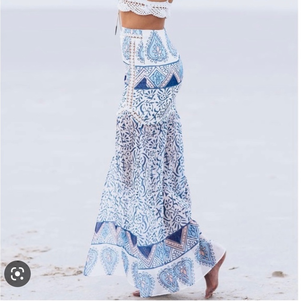 Sabo Skirt Blue Floral Maxi Skirt with Lace Trim - Picture 2 of 2